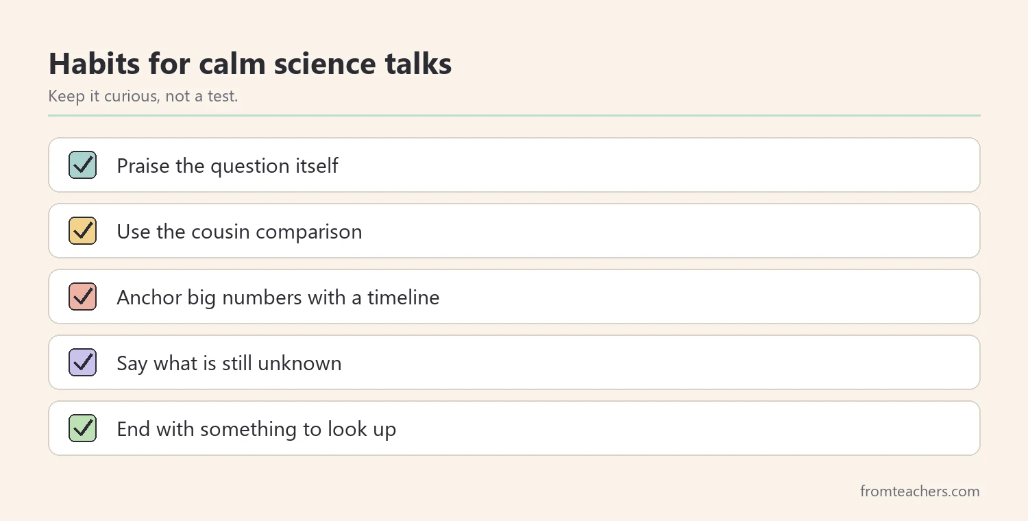 Checklist of habits that keep evolution conversations positive at home
