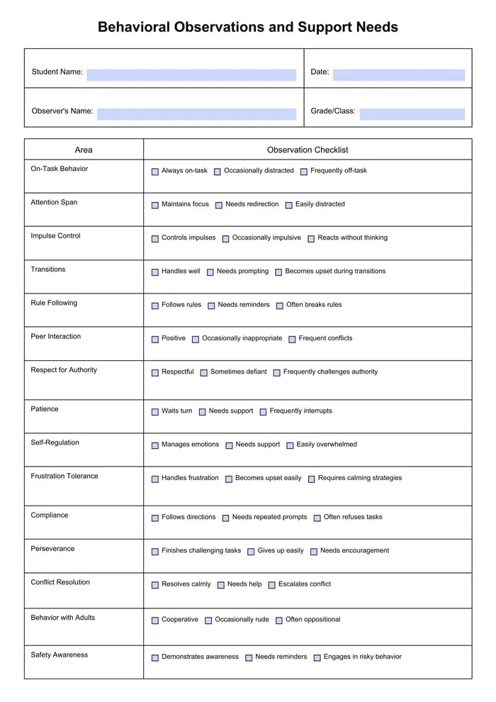 IEP skills checklist printable pages preview