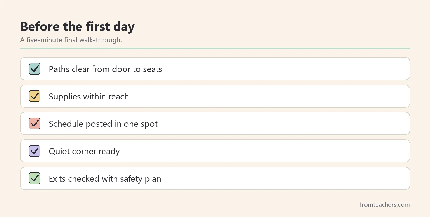 Checklist of five final checks before the first day of school