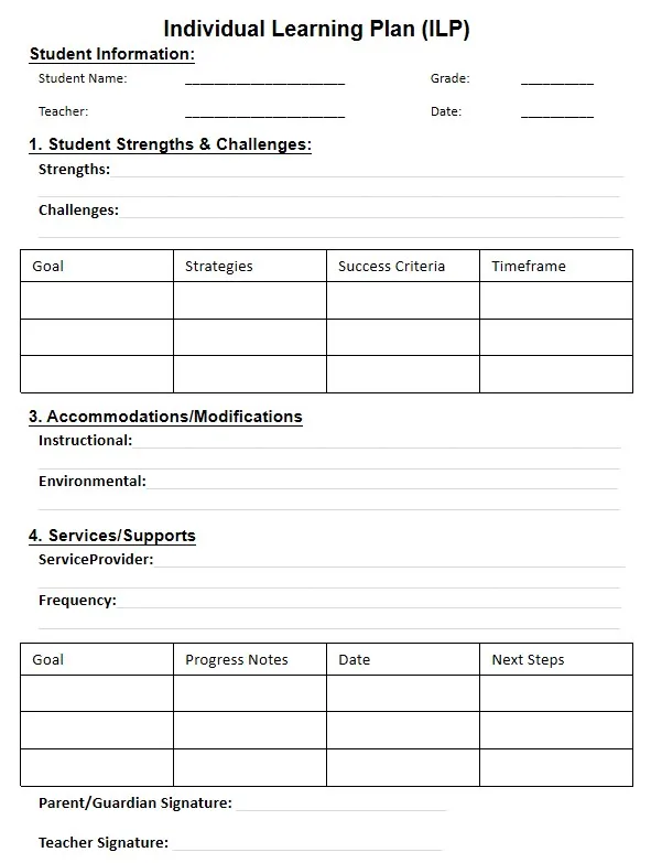 individual learning plan printable pages preview