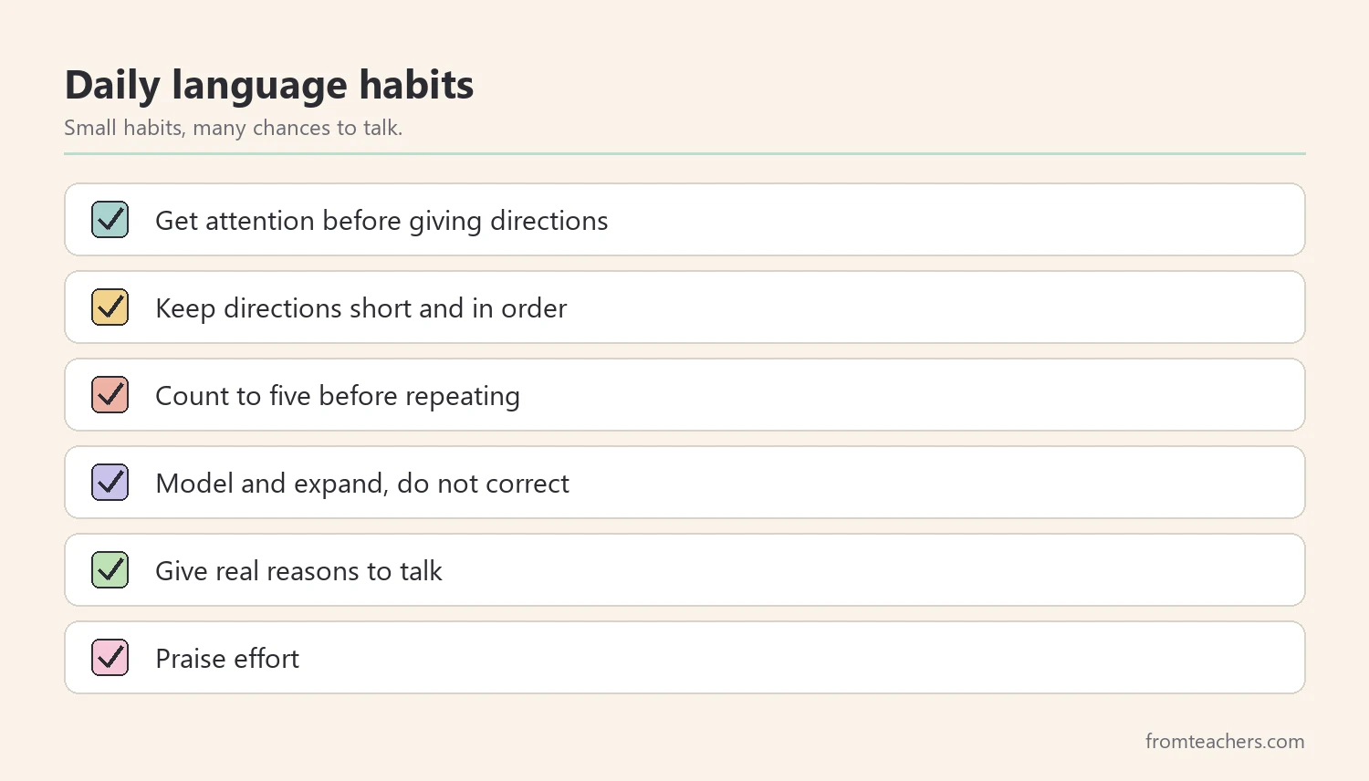 Checklist of daily language habits for parents at home