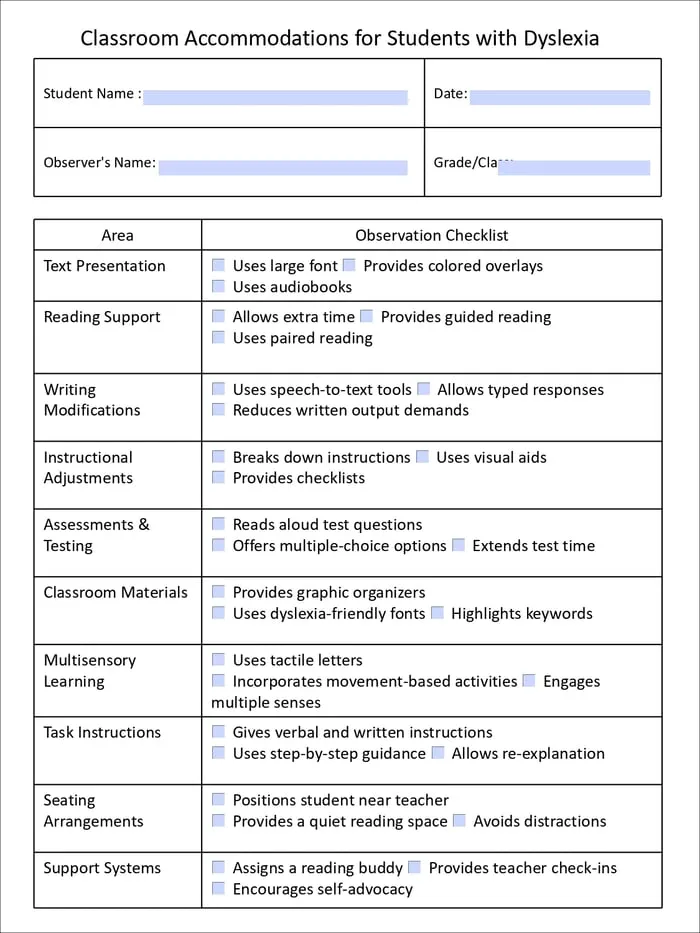 learning disability checklist printable pages preview