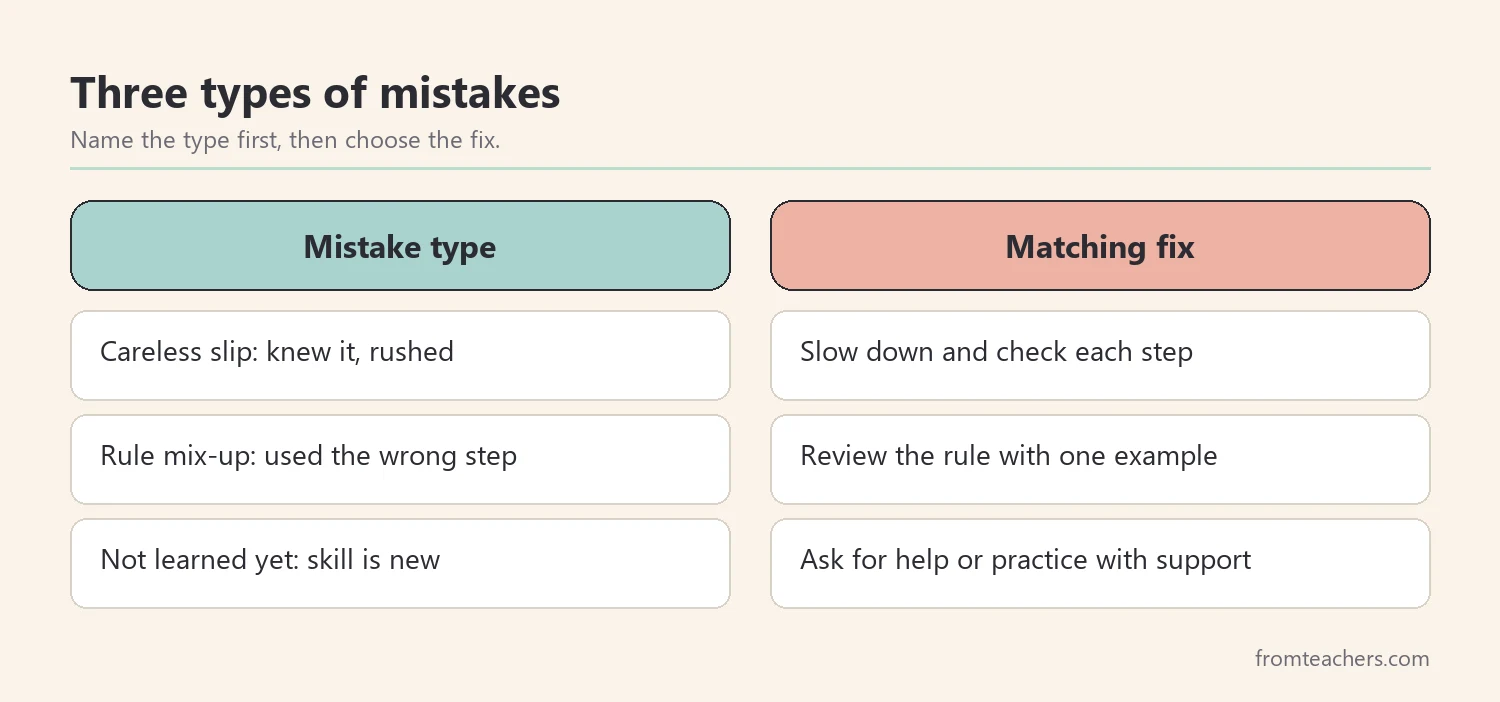 Three types of mistakes with examples and matching fixes