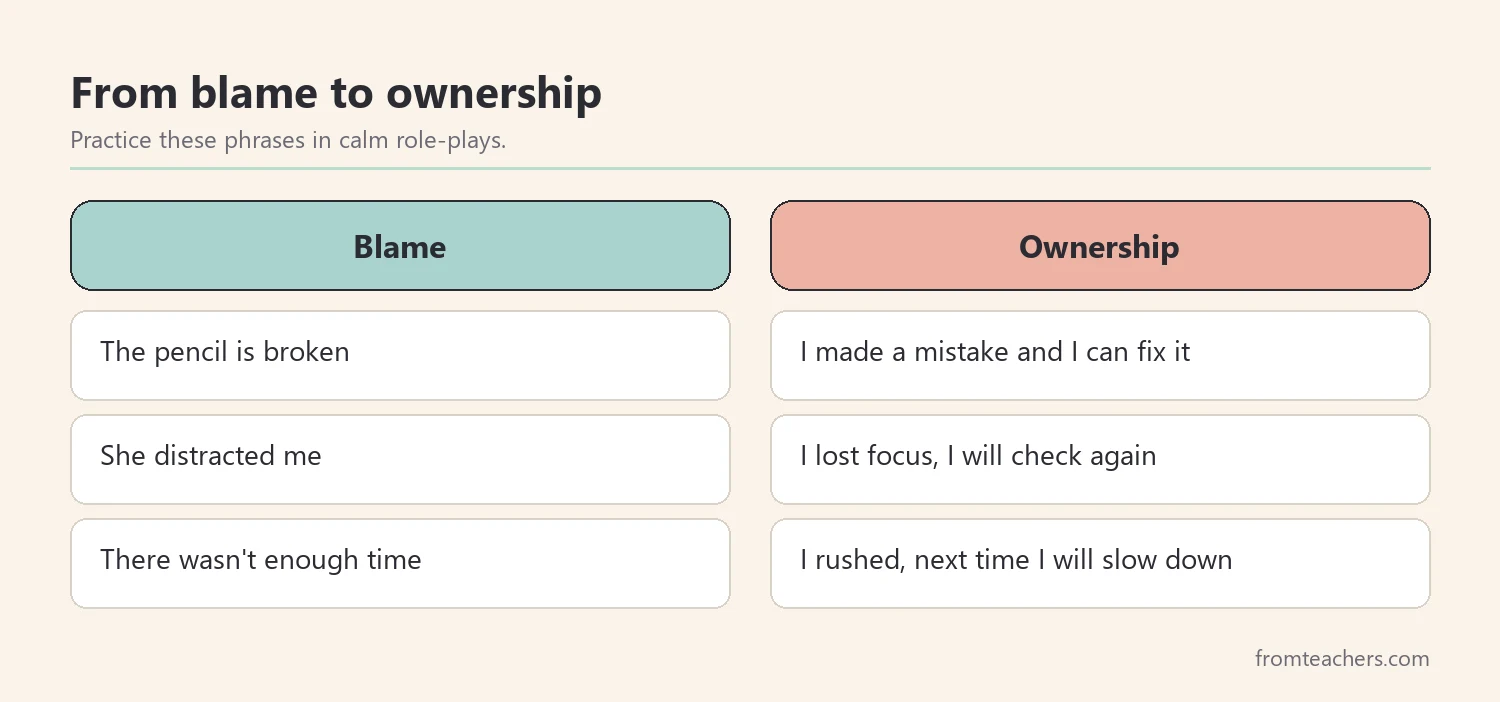 Comparison of blaming statements and responsibility statements for students