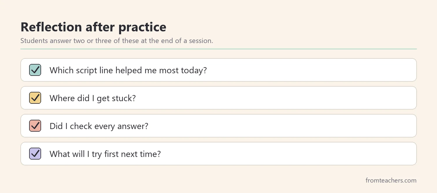 Checklist of reflection questions a student can answer after solving word problems