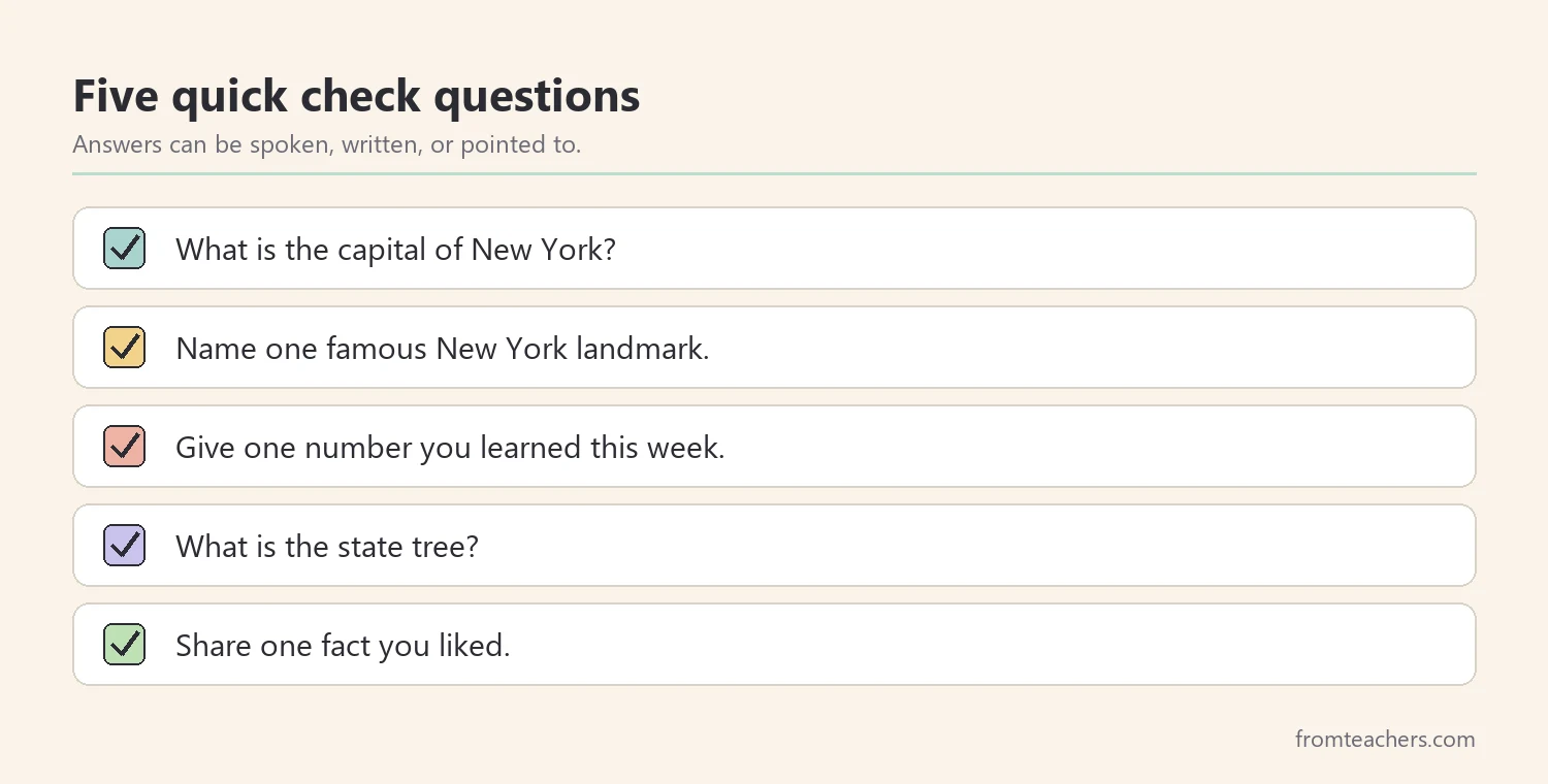 Checklist of five quick review questions for a New York state study
