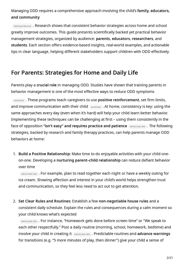 ODD parenting strategies printable pages preview