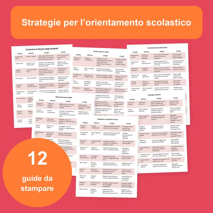 Copertina delle 12 tabelle di strategie per l'orientamento scolastico