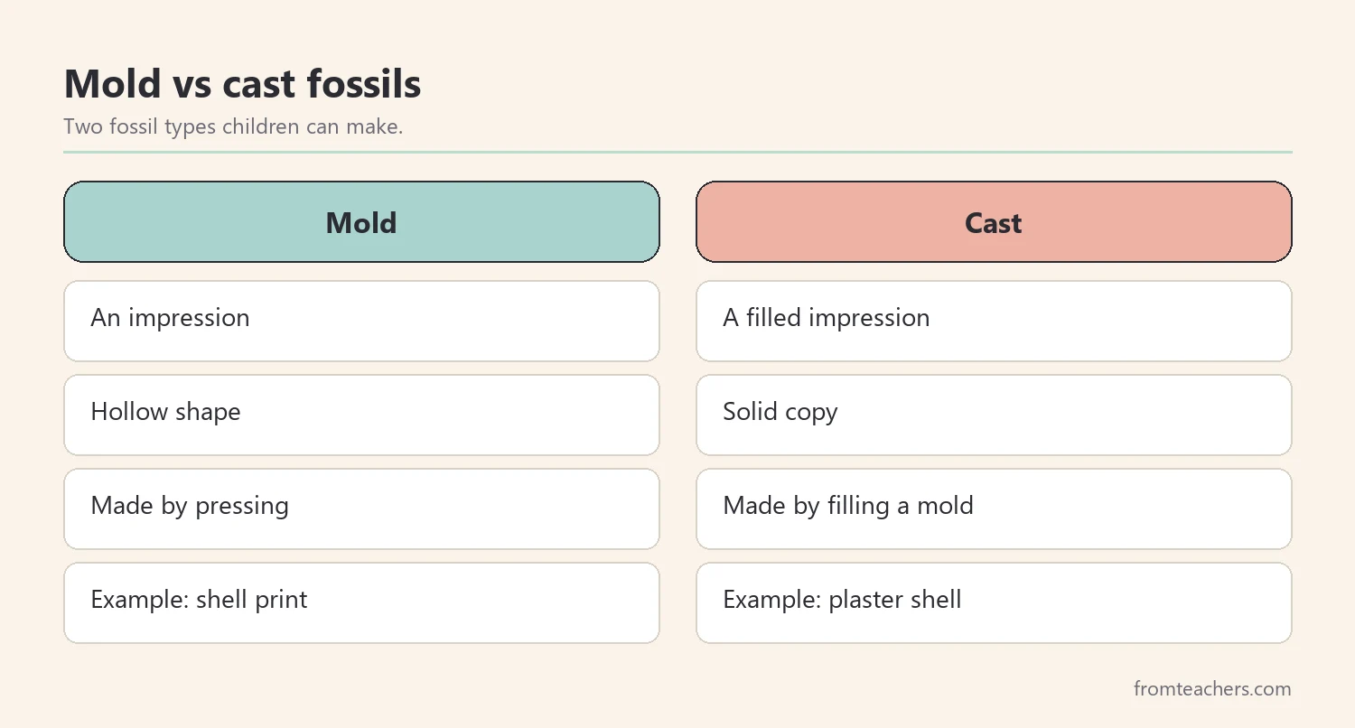 Comparison of mold fossils and cast fossils