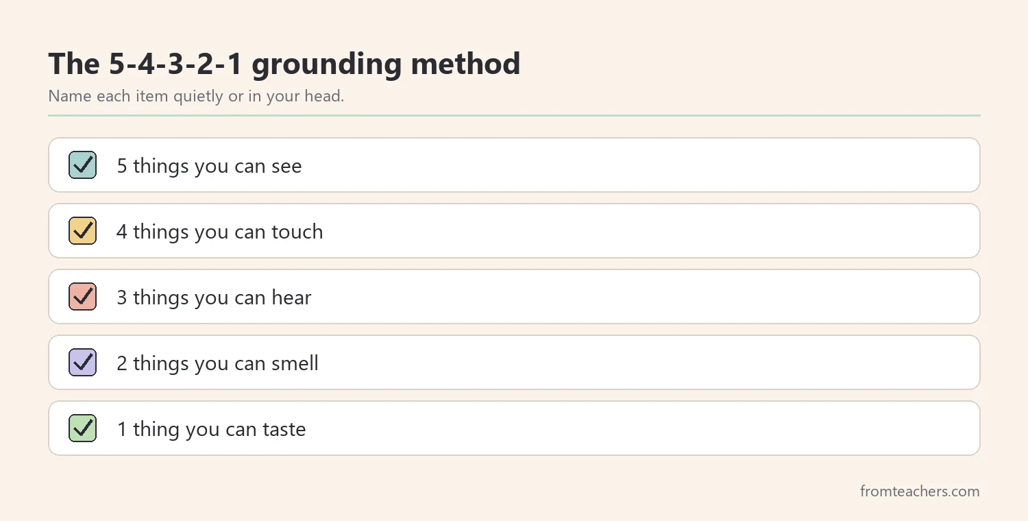 Checklist of the 5-4-3-2-1 grounding method using five senses