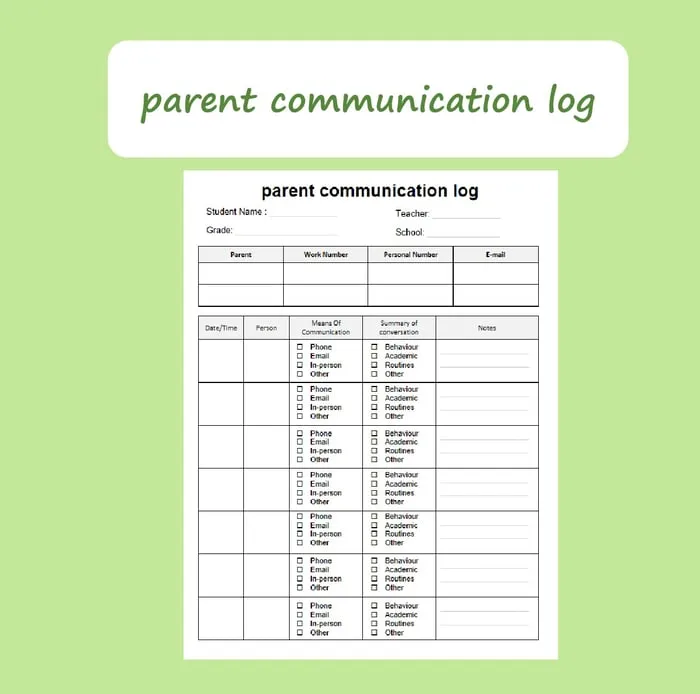 parent contact log template resource cover