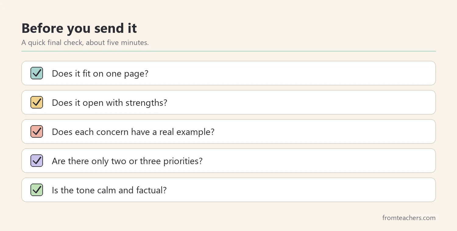 Checklist to review before sending a parent input statement
