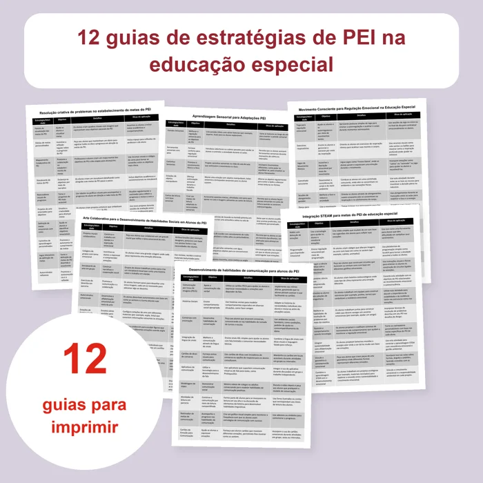 Capa do material de estratégias de PEI na educação especial com 12 guias
