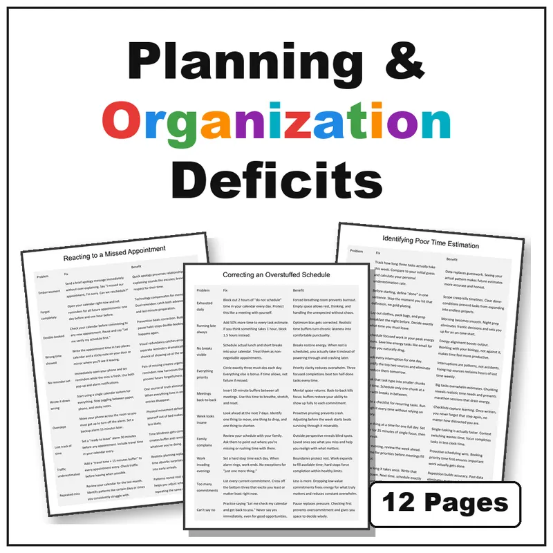 planning and organization deficits resource cover