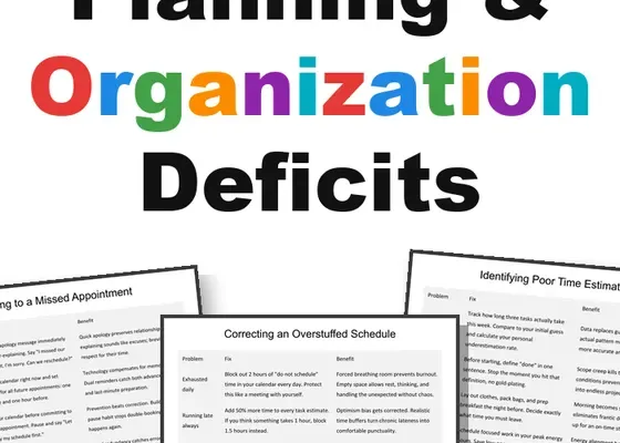 planning and organization deficits printable pages preview