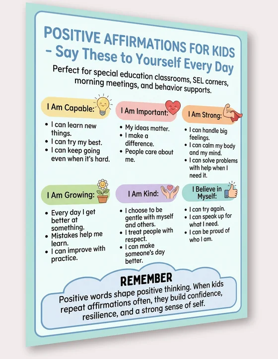 positive affirmations for kids poster preview