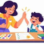 Teacher recording data on a positive reinforcement tracking sheet