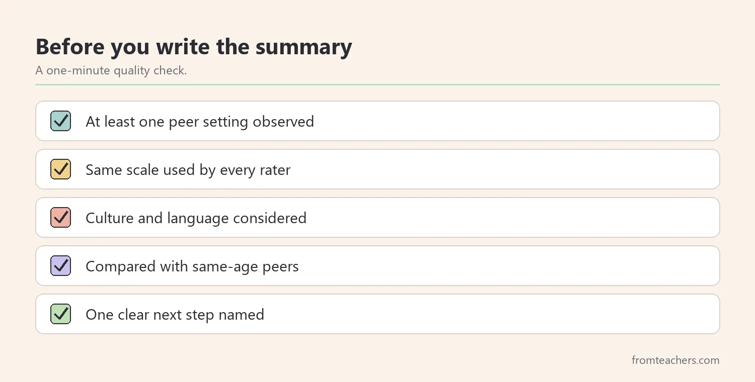 Checklist of five quality checks before writing a pragmatic screening summary