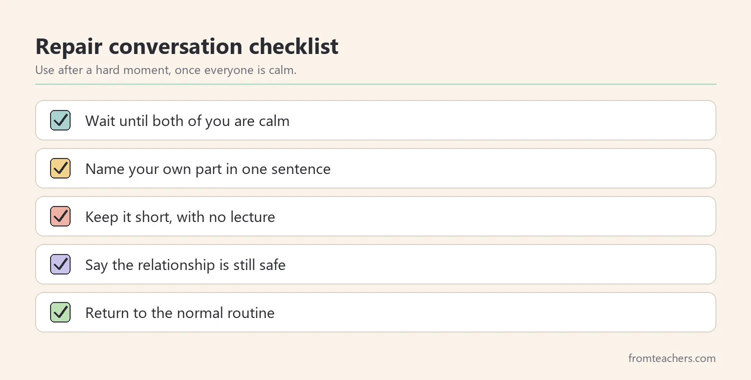 Checklist for a short repair conversation with a student