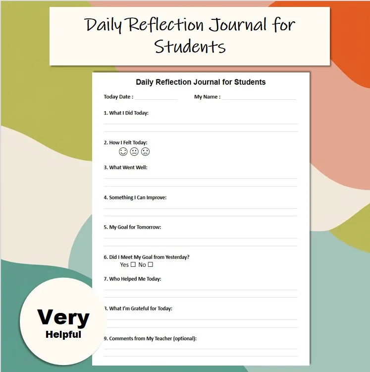 Daily reflection journal for students SEL check-in and goal setting sheet cover