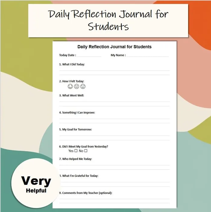 Daily reflection journal for students SEL check-in and goal setting sheet cover