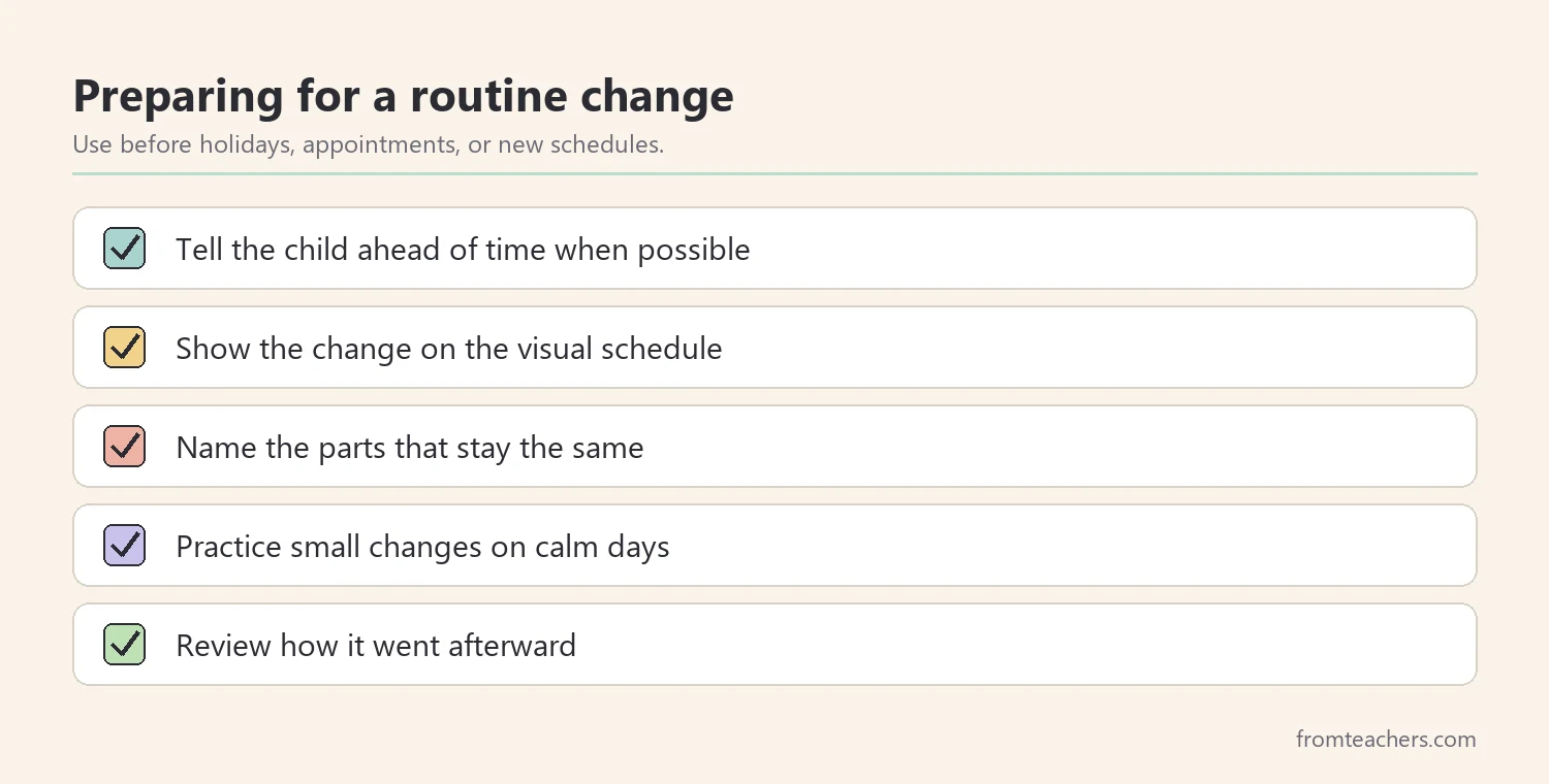 Checklist for preparing a child for a change to a familiar routine