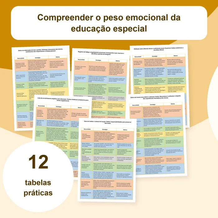 Capa do material Carga emocional na educação especial, com 12 tabelas práticas
