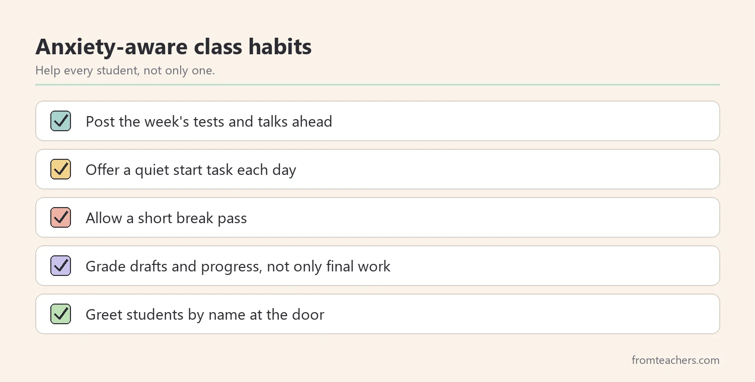 Checklist of five anxiety-aware classroom habits