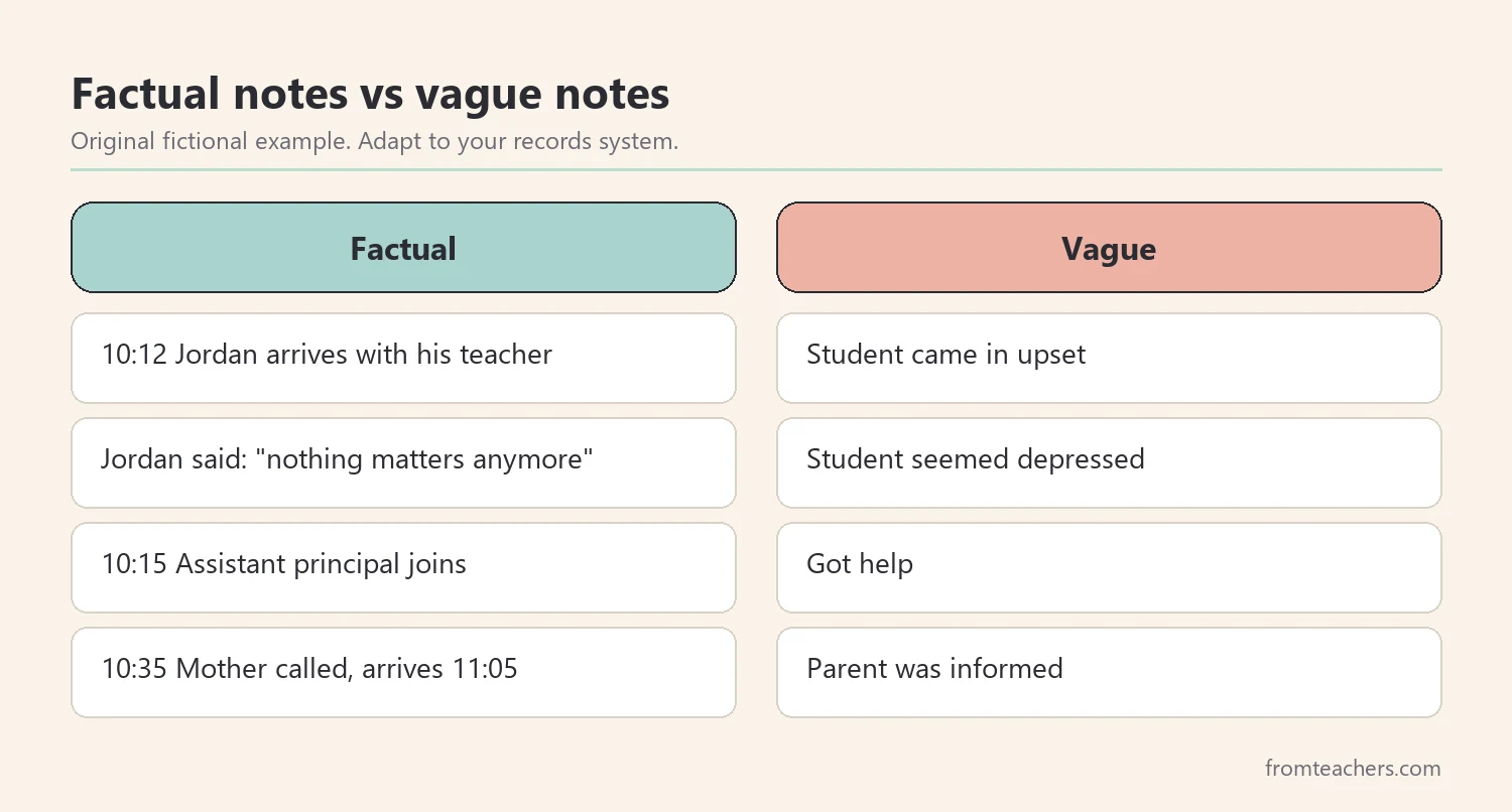 Comparison of factual notes versus vague notes in crisis documentation