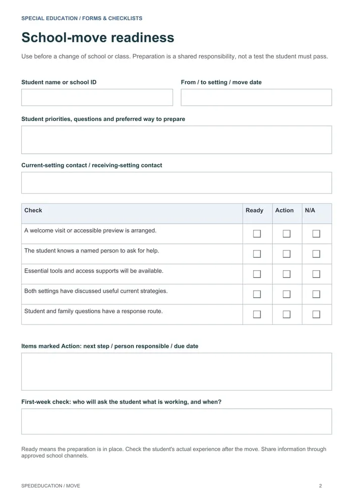 Preview of fillable school transition planning forms and trackers