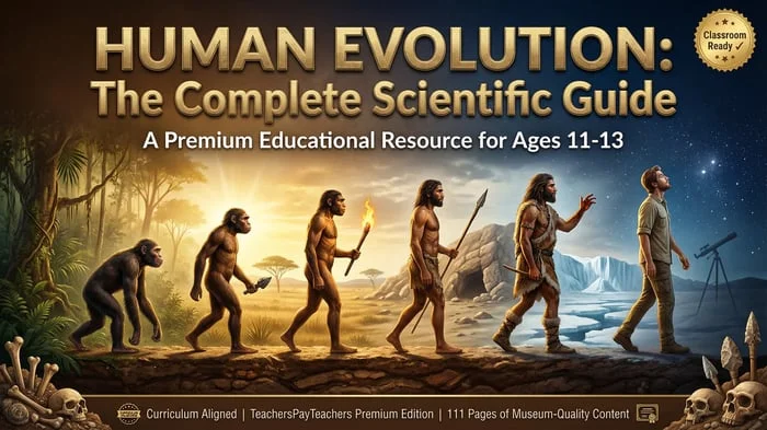 Human Evolution: The Complete Scientific Guide cover showing a line of early humans at sunset