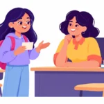 Illustration of a middle school student calmly asking her teacher for an accommodation after class