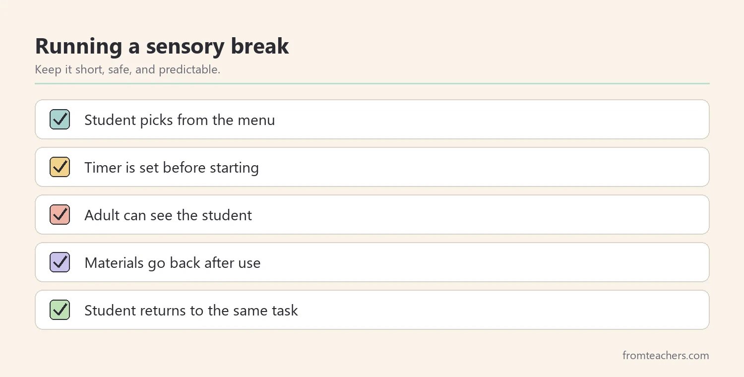 Checklist for running a safe, short sensory break