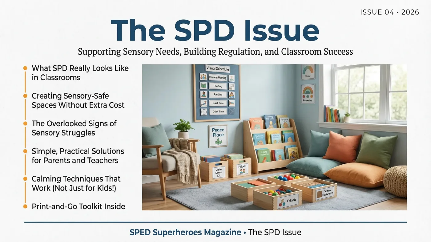 The SPD Issue magazine cover showing a calm sensory-friendly classroom corner