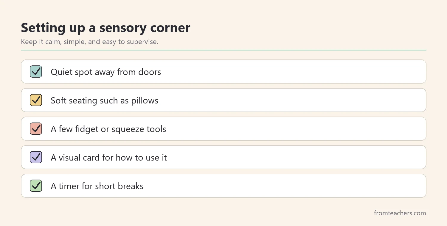 Checklist for setting up a classroom sensory corner