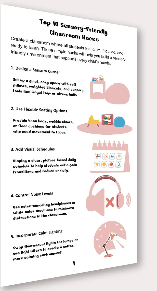 sensory classroom hacks printable pages preview