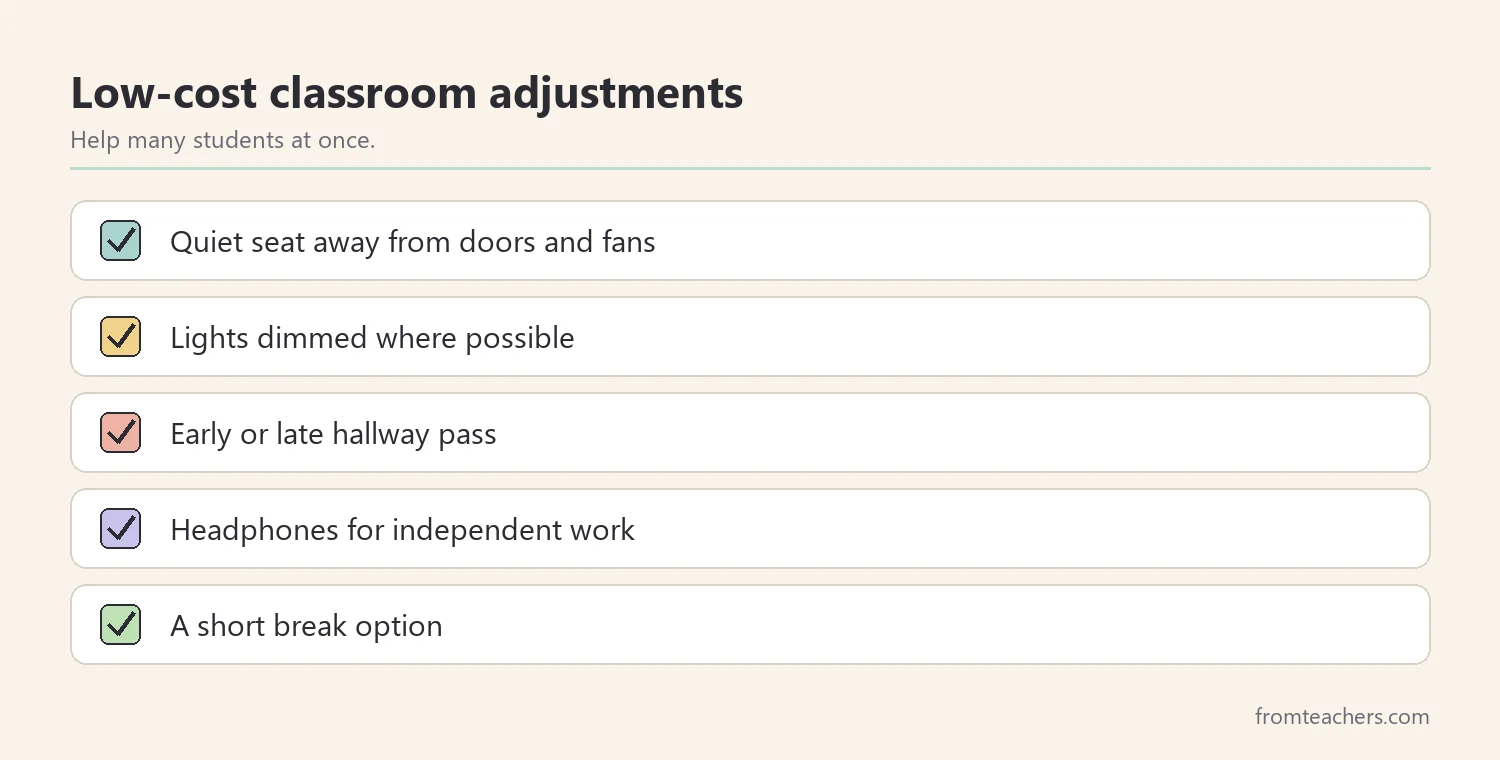 Checklist of classroom adjustments that reduce sensory load for many students