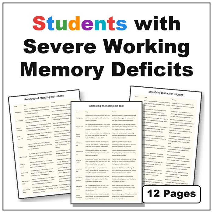 severe working memory deficits printable pages preview