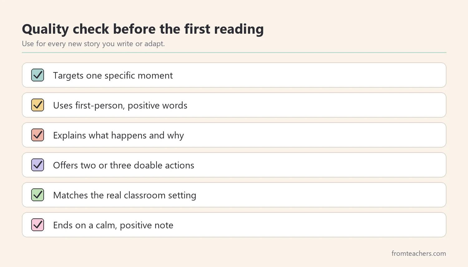 Quality checklist for social stories for students before the first reading