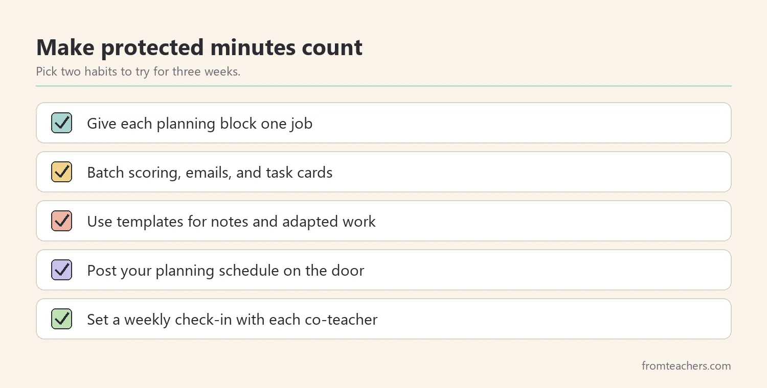 Checklist of ways to protect and batch special education planning time