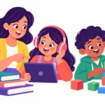 Teacher using specific learning disability accommodations like audiobooks and math manipulatives