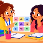 Illustration for SPED acronyms: a new teacher and a parent reading a reference poster together at a meeting table