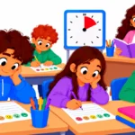 Illustration of grade 7 students writing short reflection entries on one-page journals during advisory
