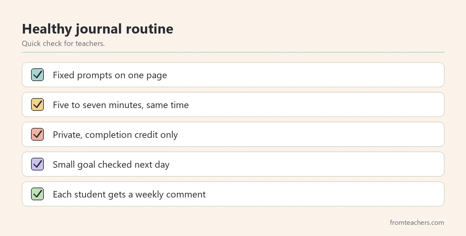 Checklist of five features of a healthy student journal routine