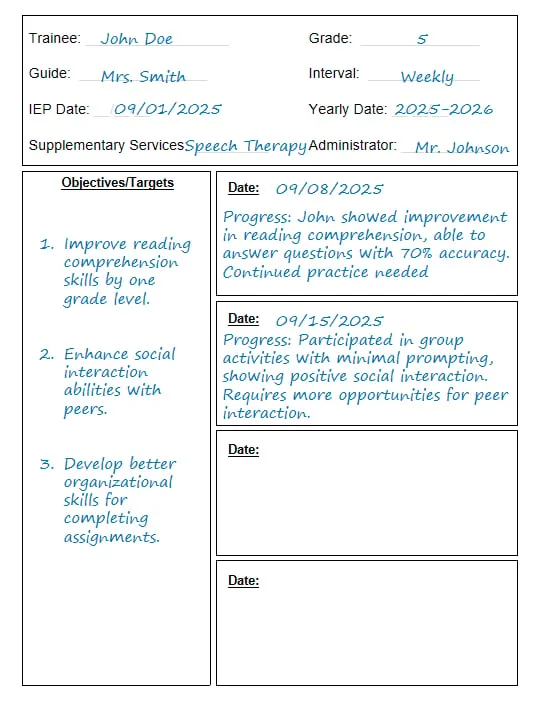 student progress notes printable pages preview