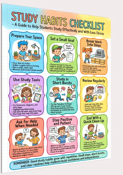 study habits checklist printable poster preview