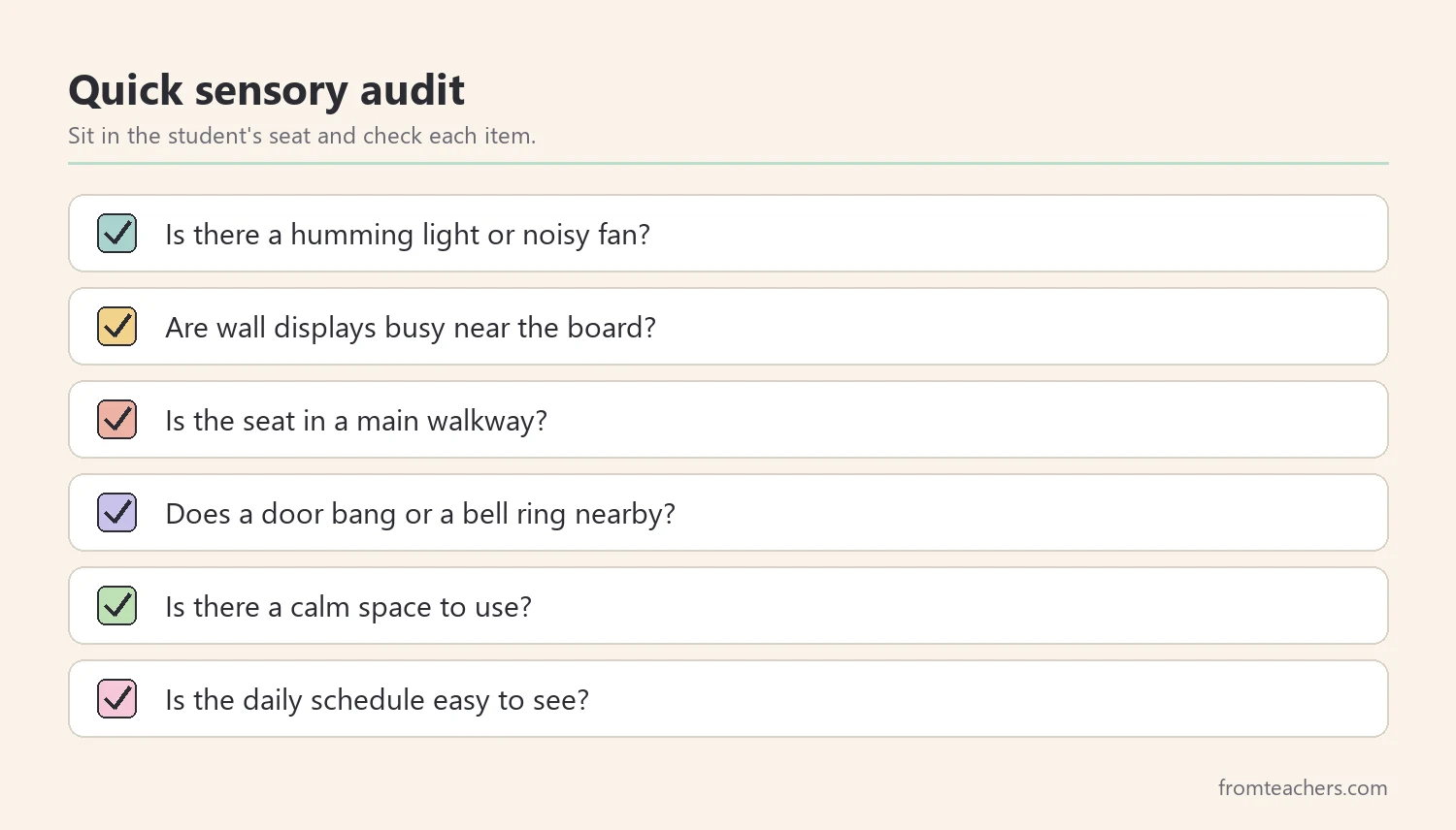 Checklist for a quick classroom sensory audit