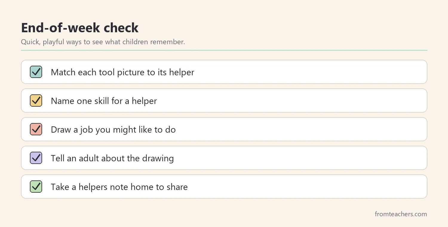 Checklist of simple ways to review what children learned about community helpers
