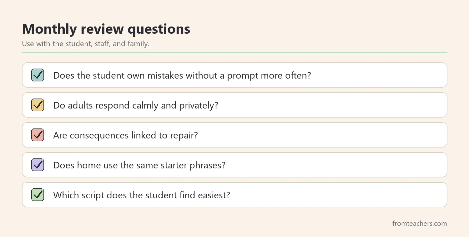 Checklist of monthly review questions for an accountability plan