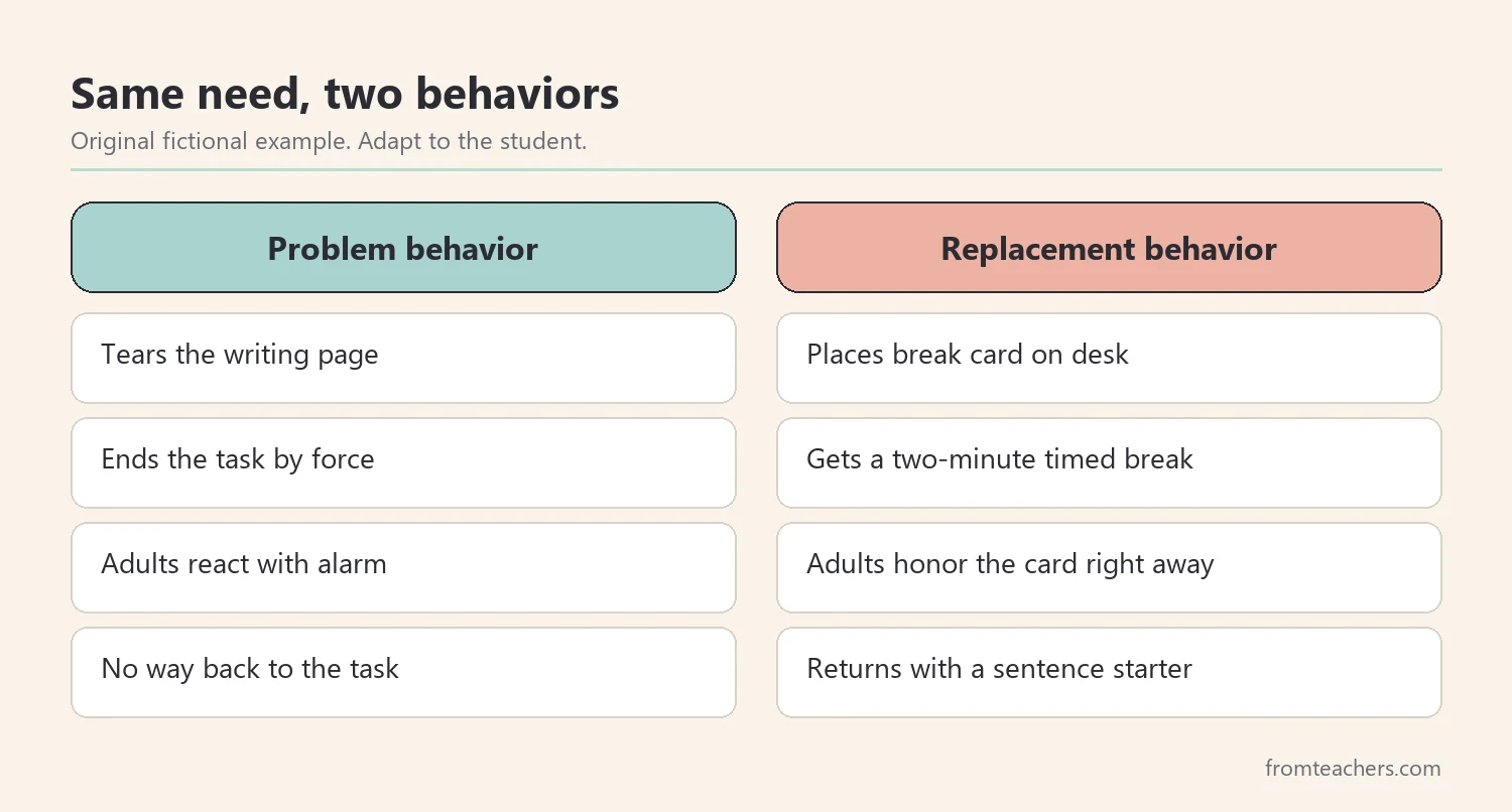 Comparison of a problem behavior and a replacement behavior that serve the same escape function